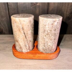 Hearth Hand Magnolia Stone Salt Pepper Shakers Set Wood Tray India